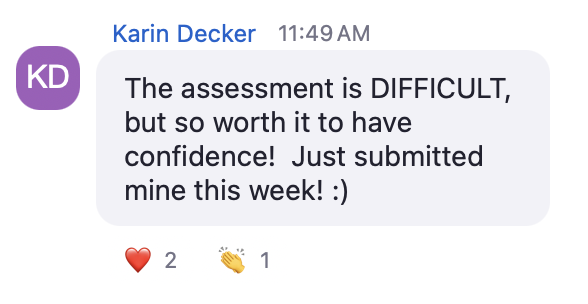 Original student feedback screenshot from Karin Decker