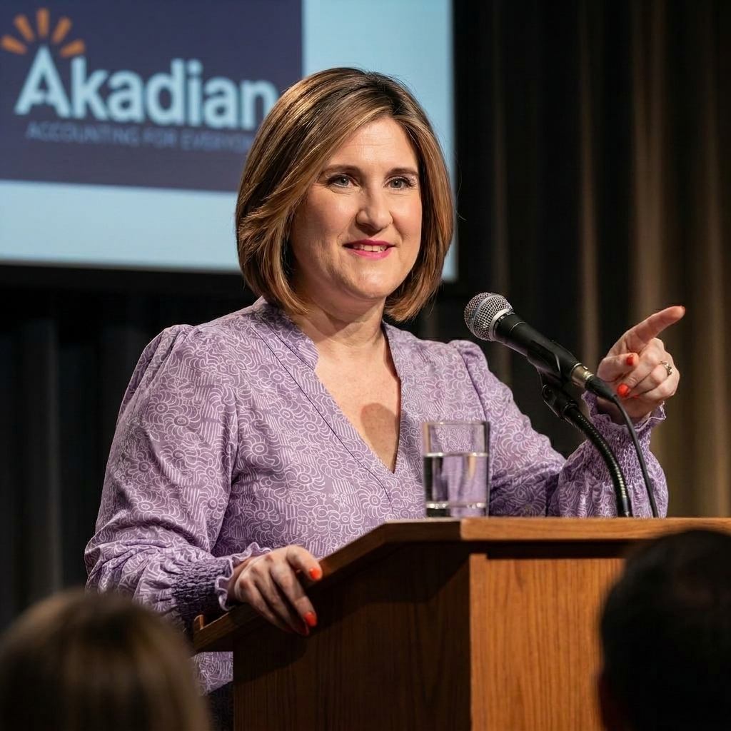 Margie Remmers-Davis speaking at an Akadian Accounting Education event