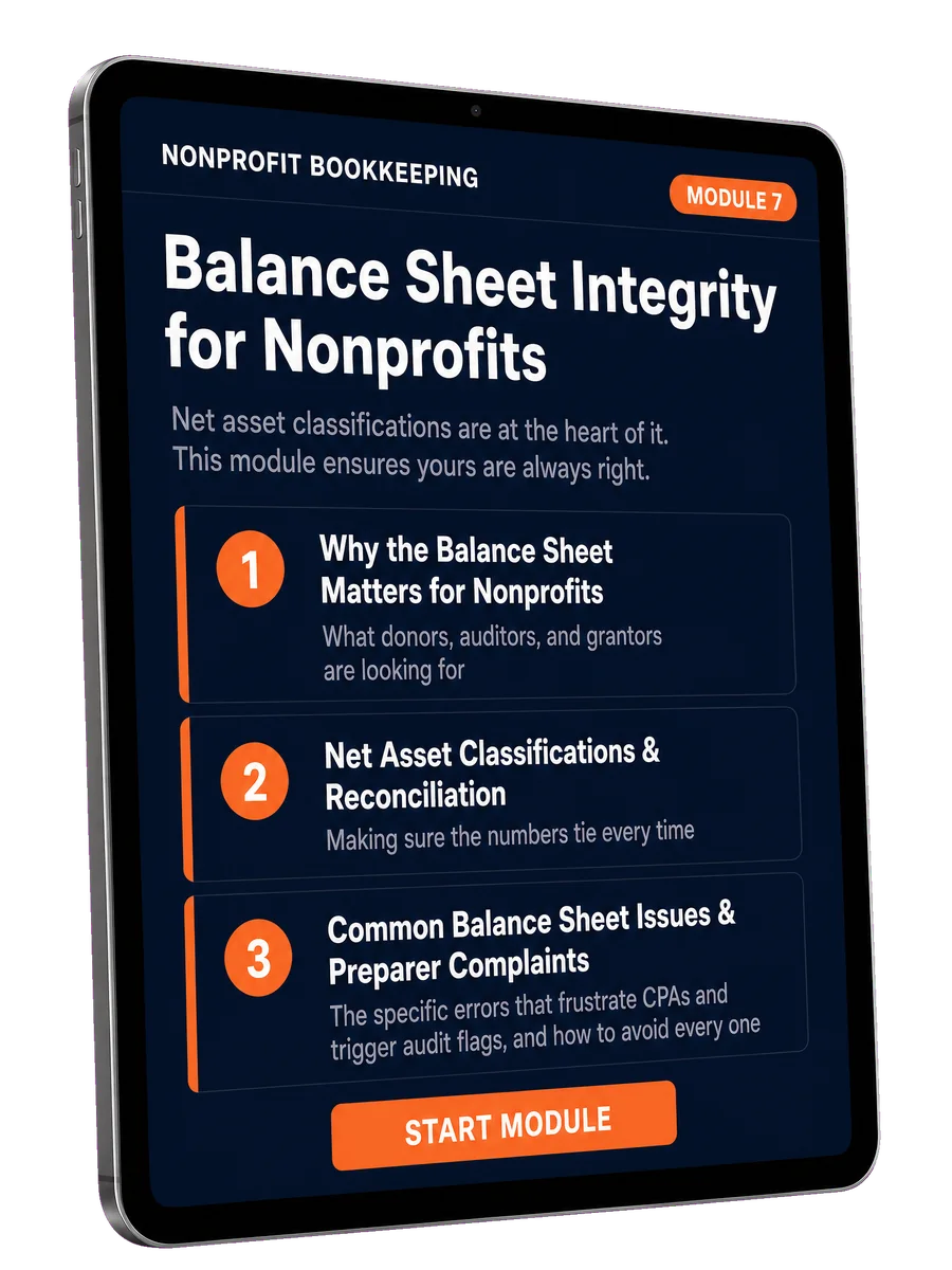 Module 7: Balance Sheet Integrity for Nonprofits course mockup